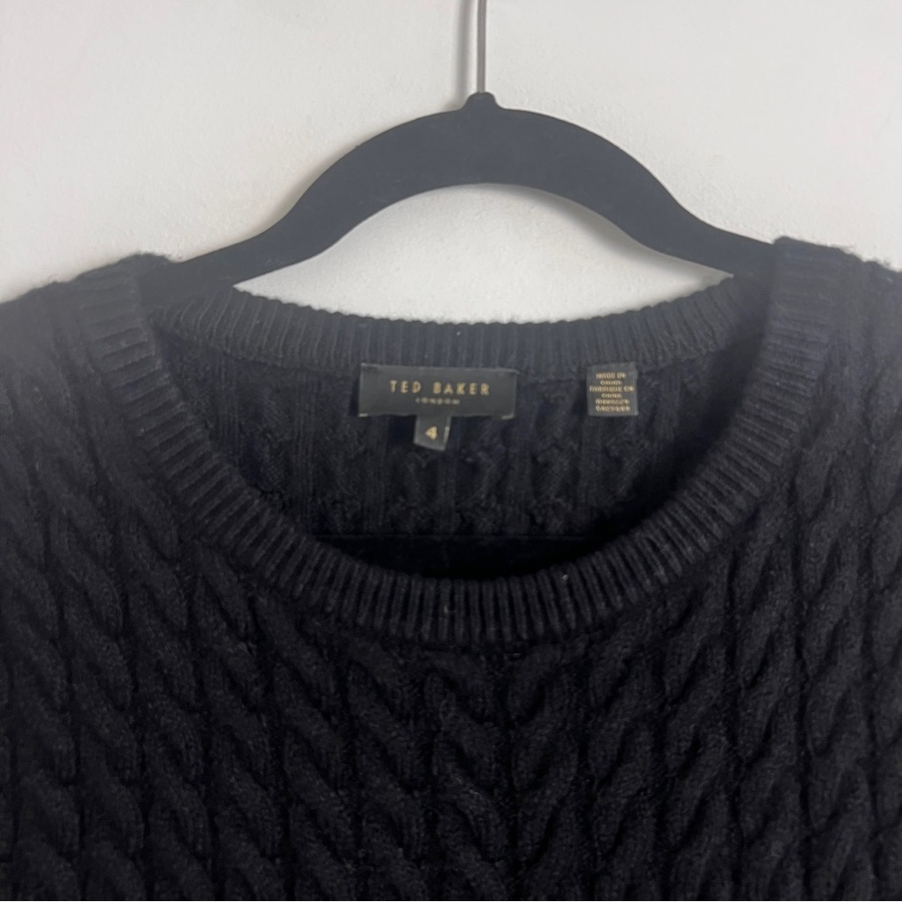 Ted Baker London Women's US 8/10 Black Mereda Cable Knit Peplum Sweater - Picture 5 of 12
